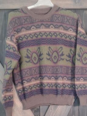 ROMWE 80s Green and Purple Vintage Oversized Unisex Sweater Lg